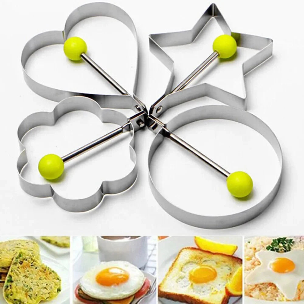4 Pcs Stainless Steel Egg Mold Set – Heart, Star, Flower