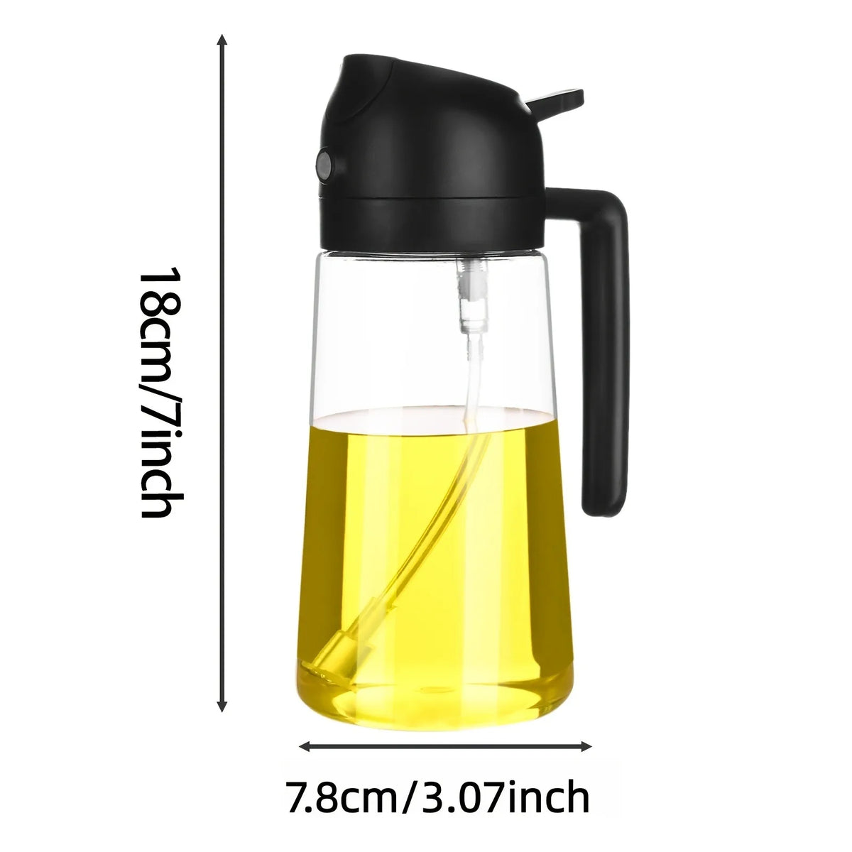 2-in-1 Oil Spray Bottle | Adjustable Mist & Dispenser | 470ml Leak-Proof Glass Container | For Cooking, BBQ, Baking & Air Fryer 470ml (Random Color)