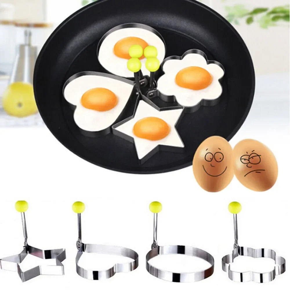 4 Pcs Stainless Steel Egg Mold Set – Heart, Star, Flower