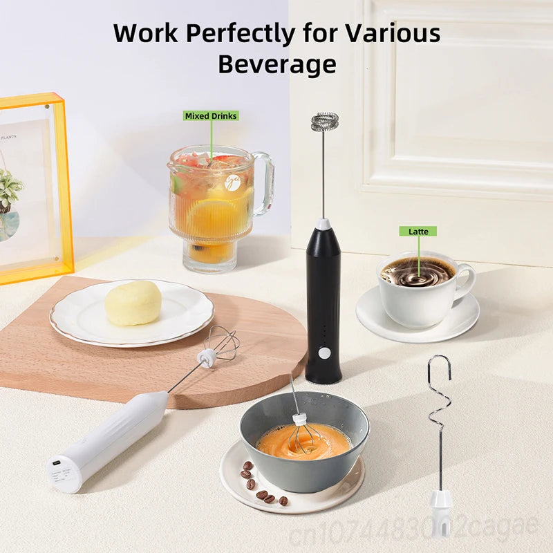 2 in 1 Coffee Beater Rechargeable Smooth Mixing Easy Use Compact Design Comfortable Handling