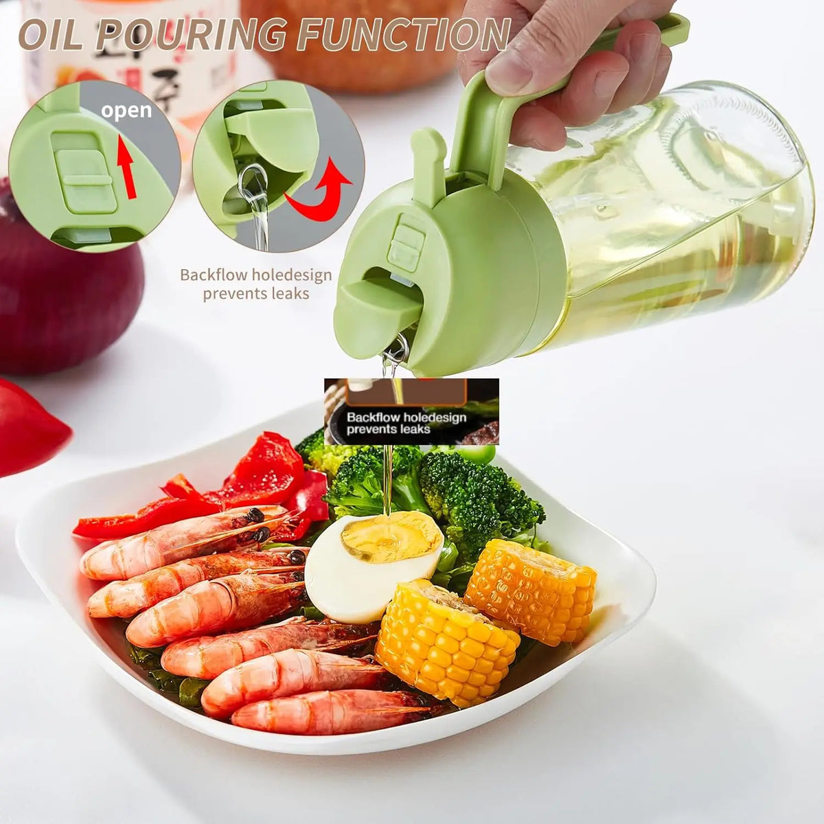2-in-1 Oil Spray Bottle | Adjustable Mist & Dispenser | 470ml Leak-Proof Glass Container | For Cooking, BBQ, Baking & Air Fryer 470ml (Random Color)